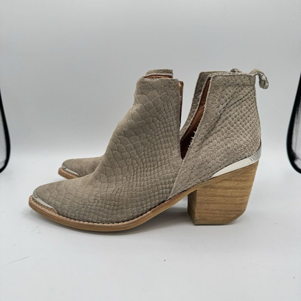 Jeffrey Campbell Cromwell Gray Snake Suede Leather Ankle Boots‎ Bootie Size 8.5
